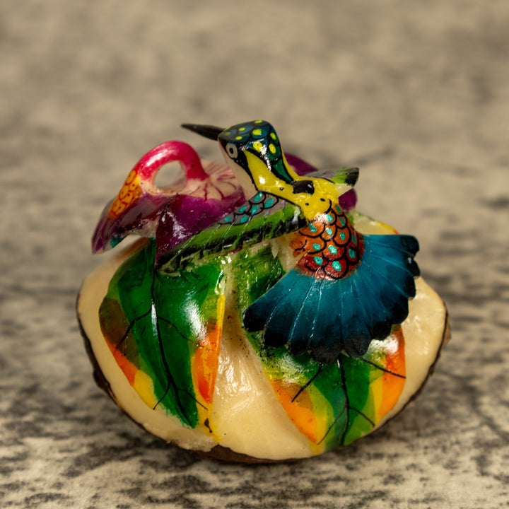 Hummingbird With Flower Tagua Nut Carving
