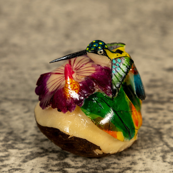 Hummingbird With Flower Tagua Nut Carving