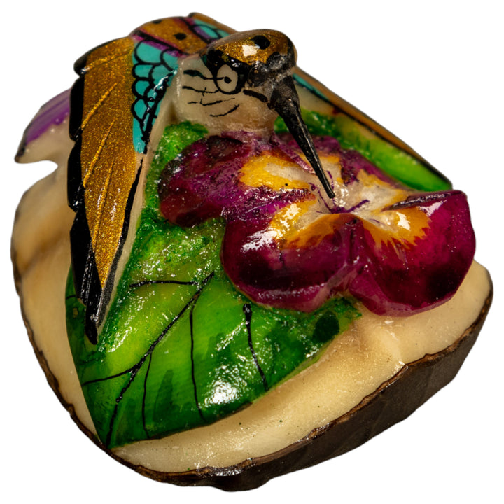 Hummingbird With Flower Tagua Nut Carving