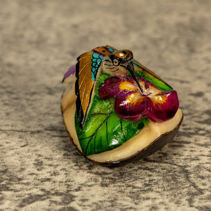 Hummingbird With Flower Tagua Nut Carving