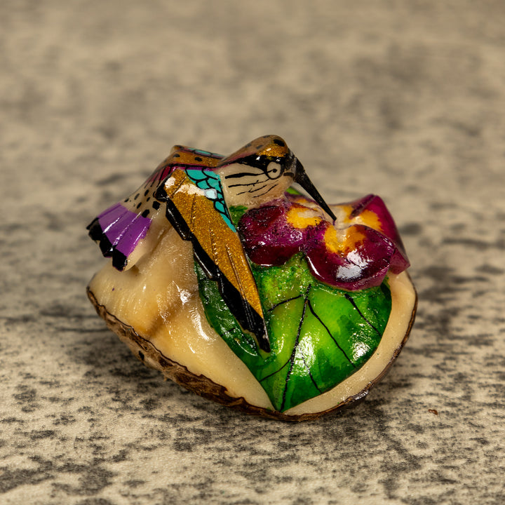 Hummingbird With Flower Tagua Nut Carving