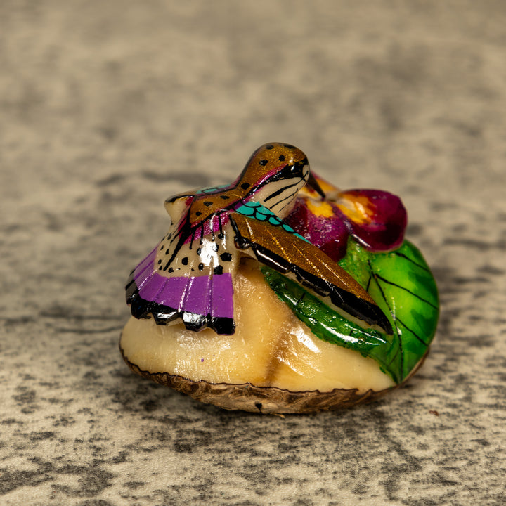 Hummingbird With Flower Tagua Nut Carving