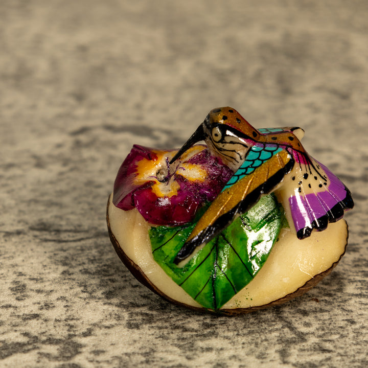 Hummingbird With Flower Tagua Nut Carving