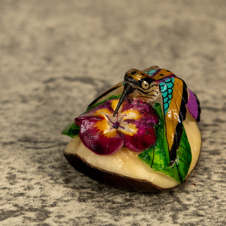 Hummingbird With Flower Tagua Nut Carving