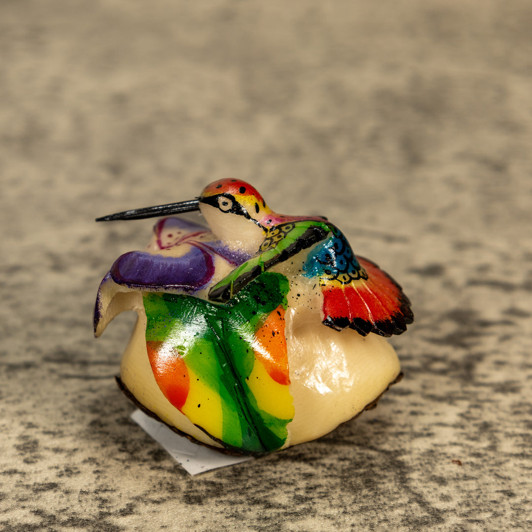 Hummingbird With Flower Tagua Nut Carving