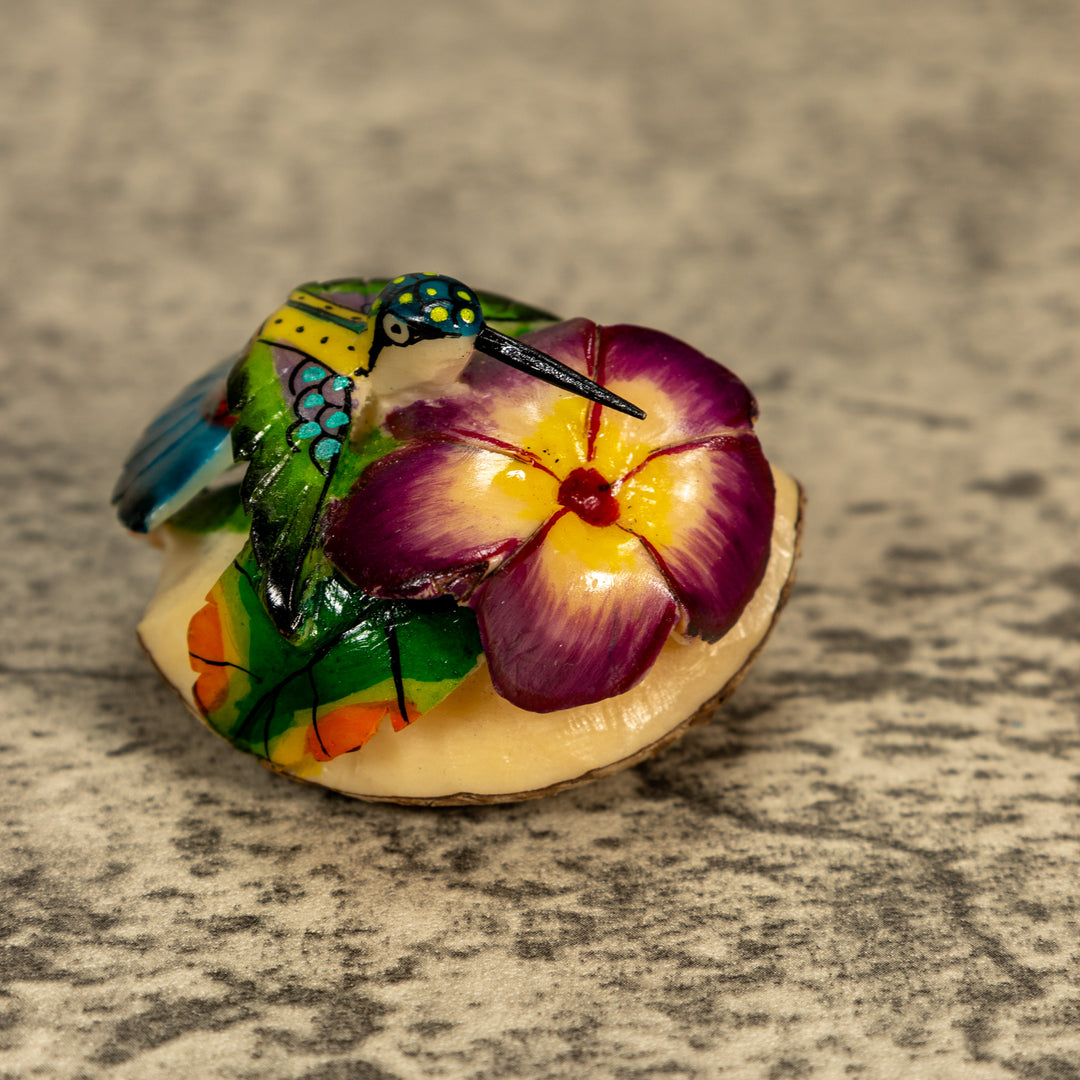 Hummingbird With Flower Tagua Nut Carving