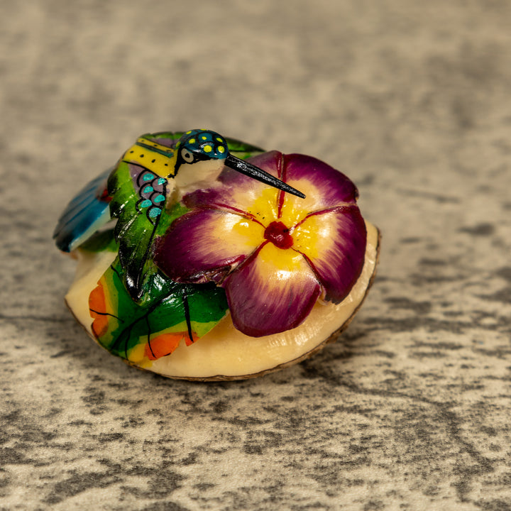 Hummingbird With Flower Tagua Nut Carving
