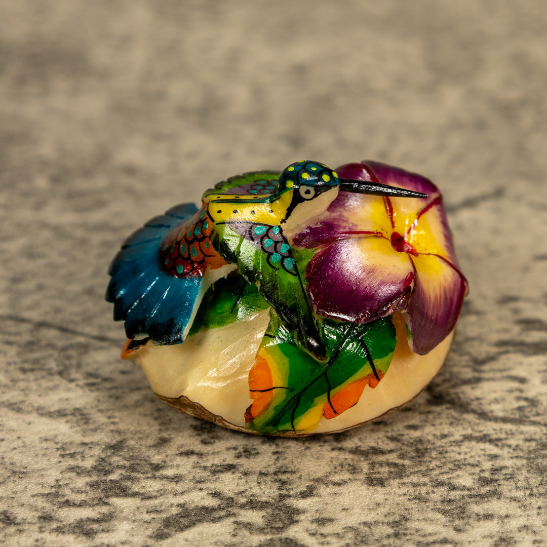 Hummingbird With Flower Tagua Nut Carving