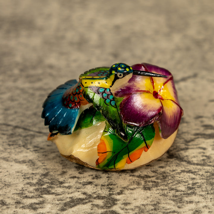 Hummingbird With Flower Tagua Nut Carving