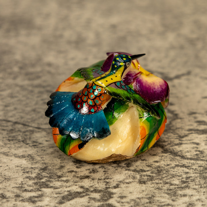Hummingbird With Flower Tagua Nut Carving