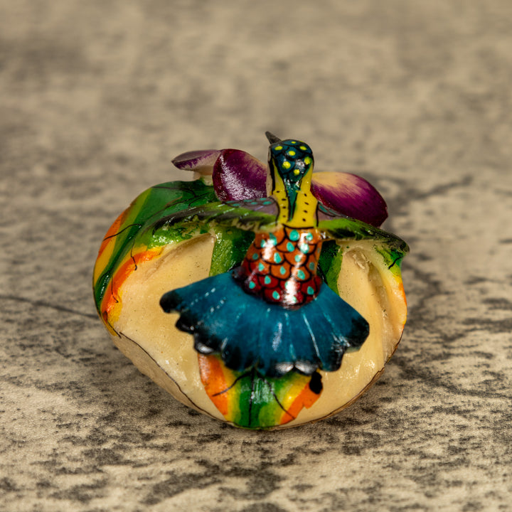 Hummingbird With Flower Tagua Nut Carving