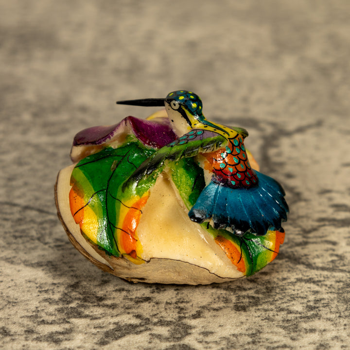 Hummingbird With Flower Tagua Nut Carving