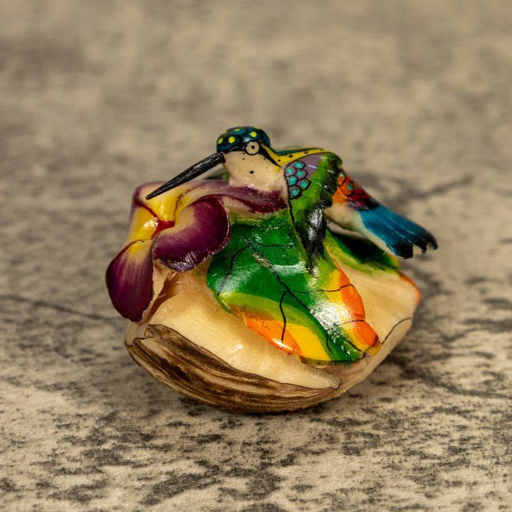 Hummingbird With Flower Tagua Nut Carving