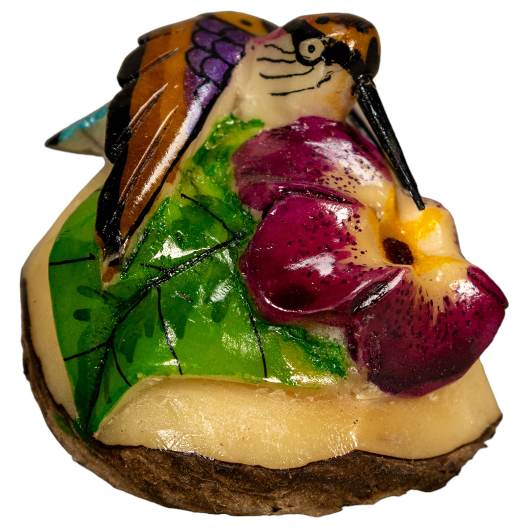 Hummingbird With Flower Tagua Nut Carving