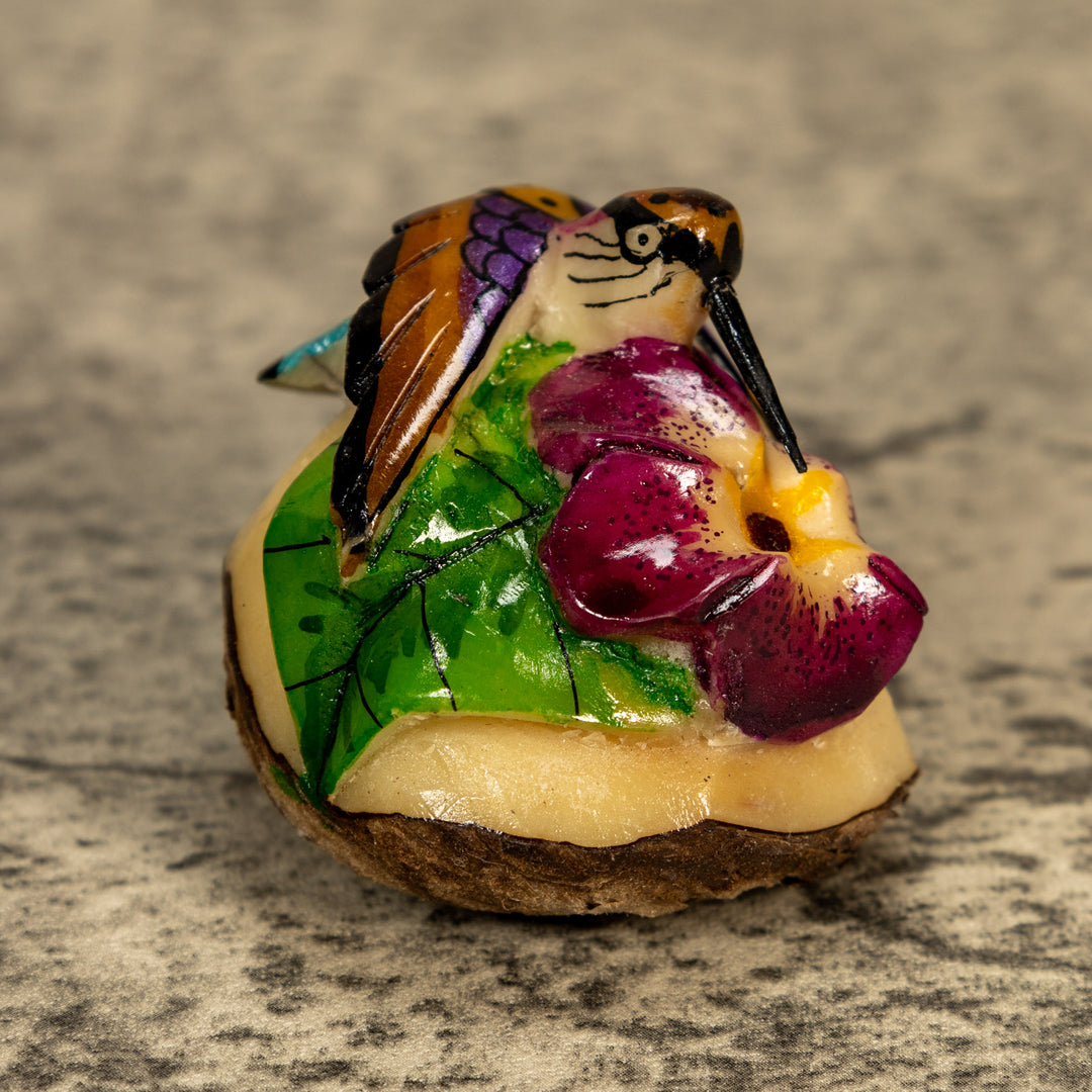 Hummingbird With Flower Tagua Nut Carving