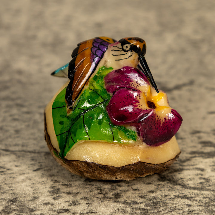 Hummingbird With Flower Tagua Nut Carving