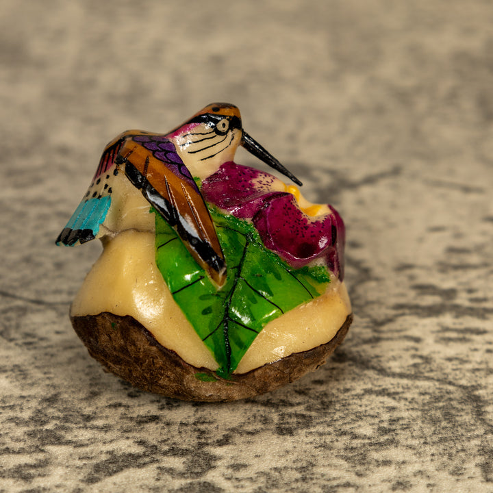 Hummingbird With Flower Tagua Nut Carving