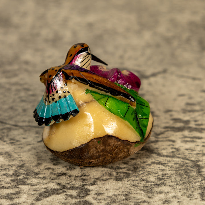 Hummingbird With Flower Tagua Nut Carving