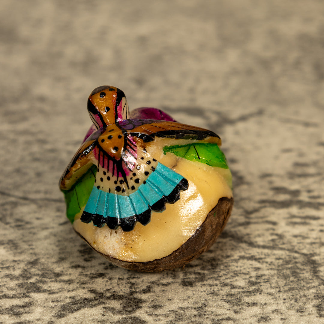 Hummingbird With Flower Tagua Nut Carving