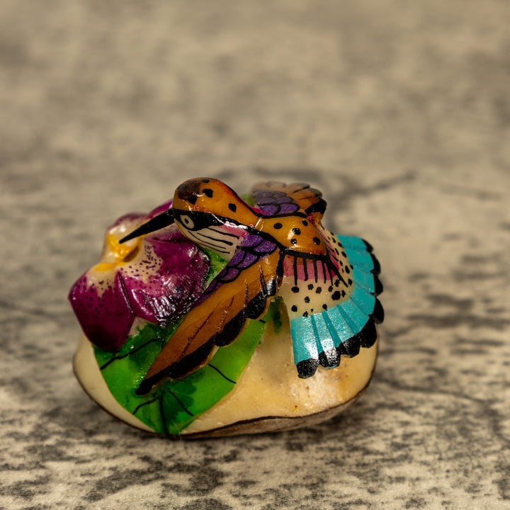 Hummingbird With Flower Tagua Nut Carving