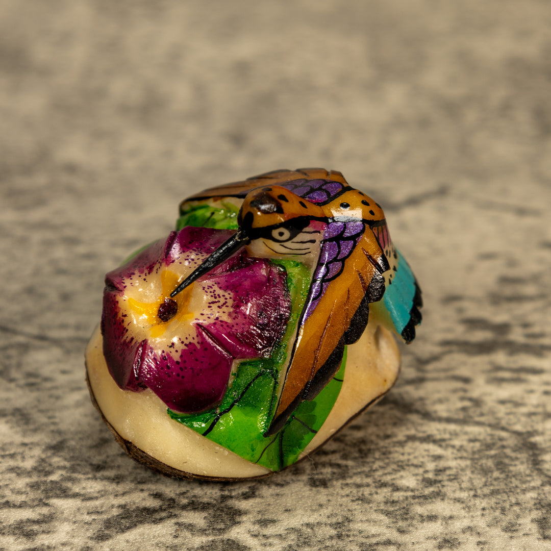 Hummingbird With Flower Tagua Nut Carving