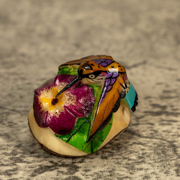 Hummingbird With Flower Tagua Nut Carving