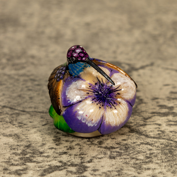 Hummingbird With Flower Tagua Nut Carving