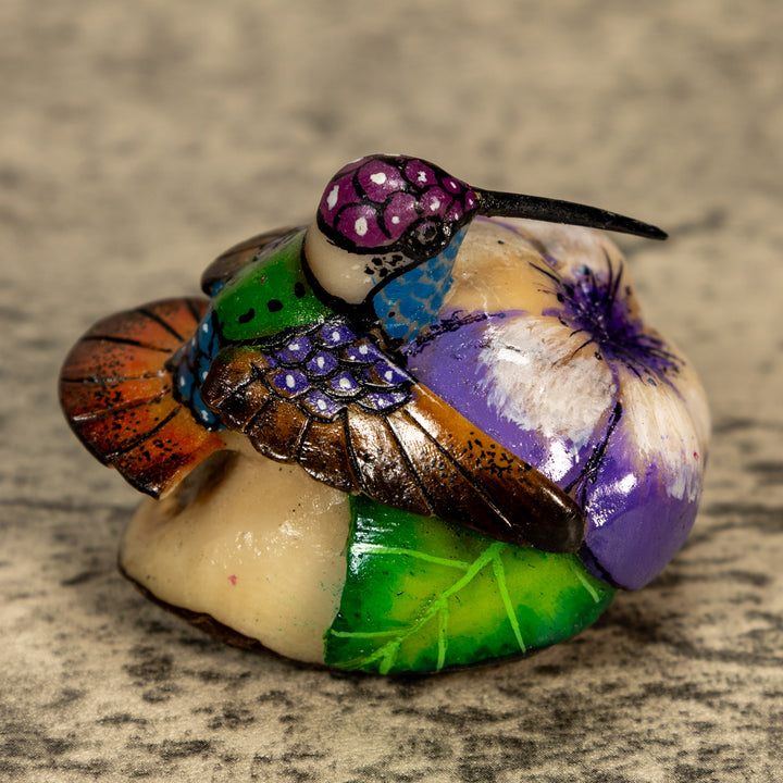 Hummingbird With Flower Tagua Nut Carving