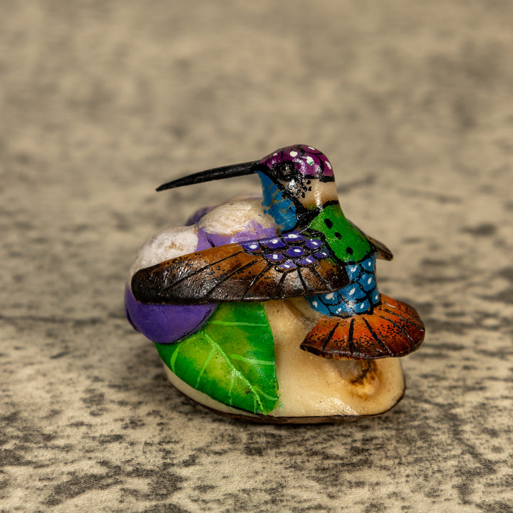 Hummingbird With Flower Tagua Nut Carving