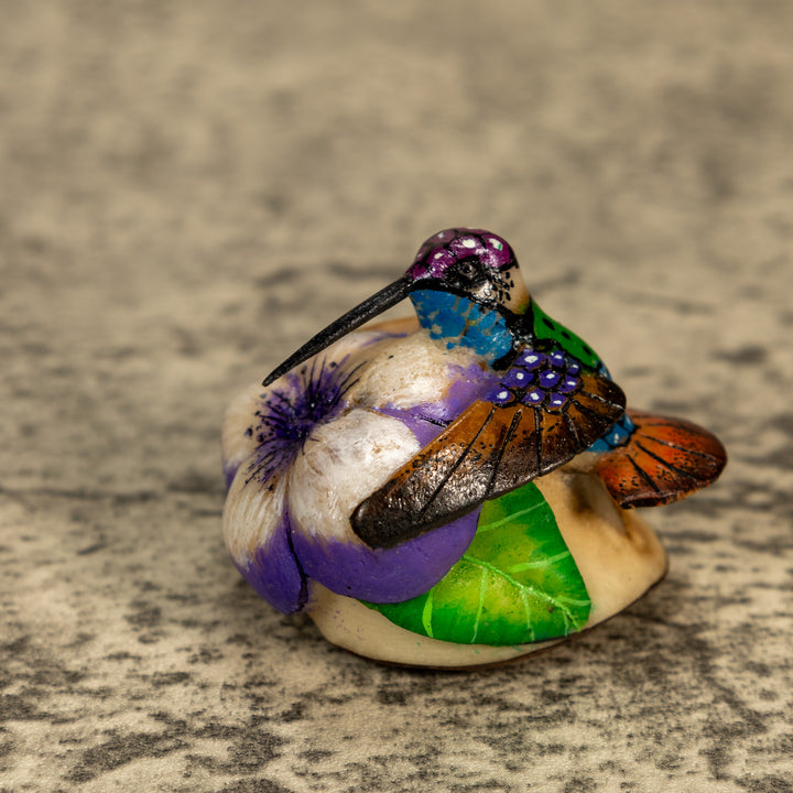 Hummingbird With Flower Tagua Nut Carving