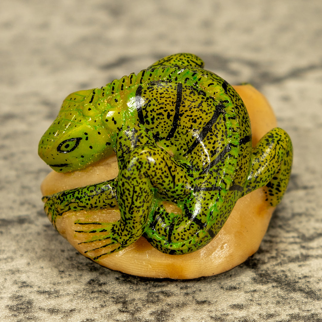 Green Iguana Lizard Tagua Nut Carving