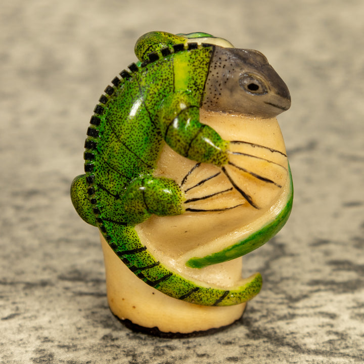 Green Iguana Lizard Tagua Nut Carving