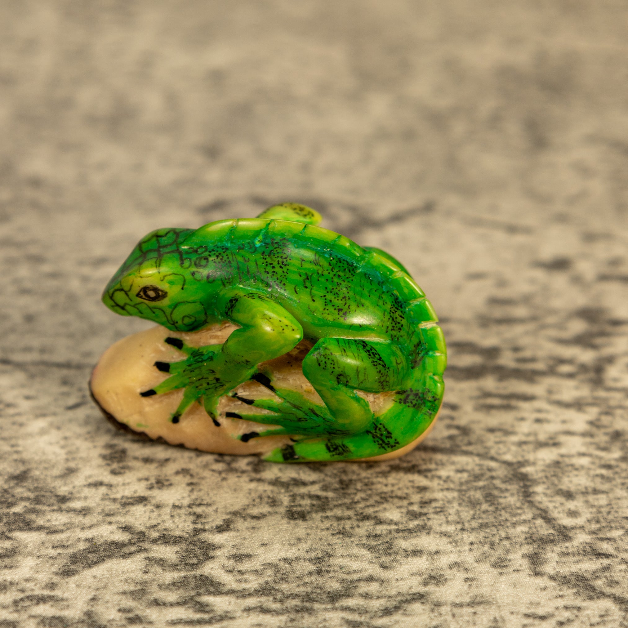 Green Iguana Lizard Tagua Nut Carving