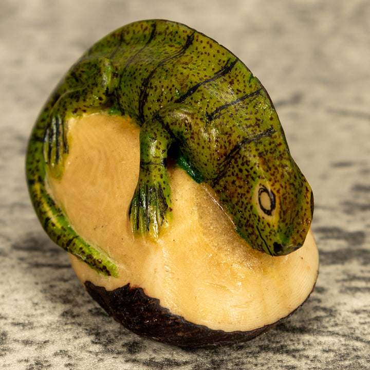 Green Iguana Lizard Tagua Nut Carving