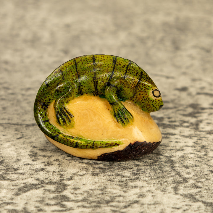 Green Iguana Lizard Tagua Nut Carving