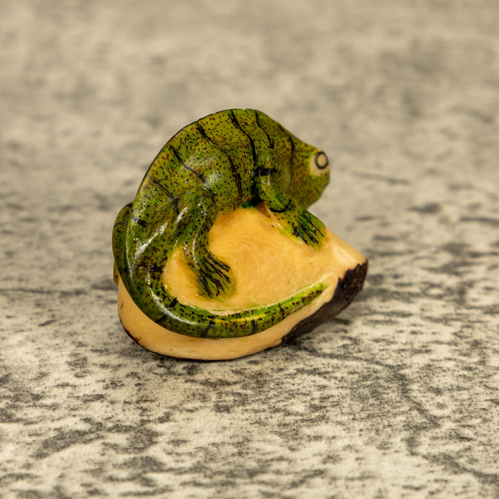 Green Iguana Lizard Tagua Nut Carving