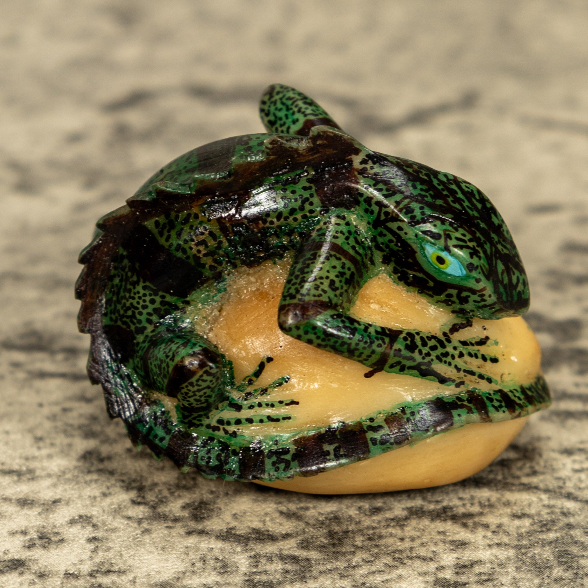 Green Iguana Lizard Tagua Nut Carving