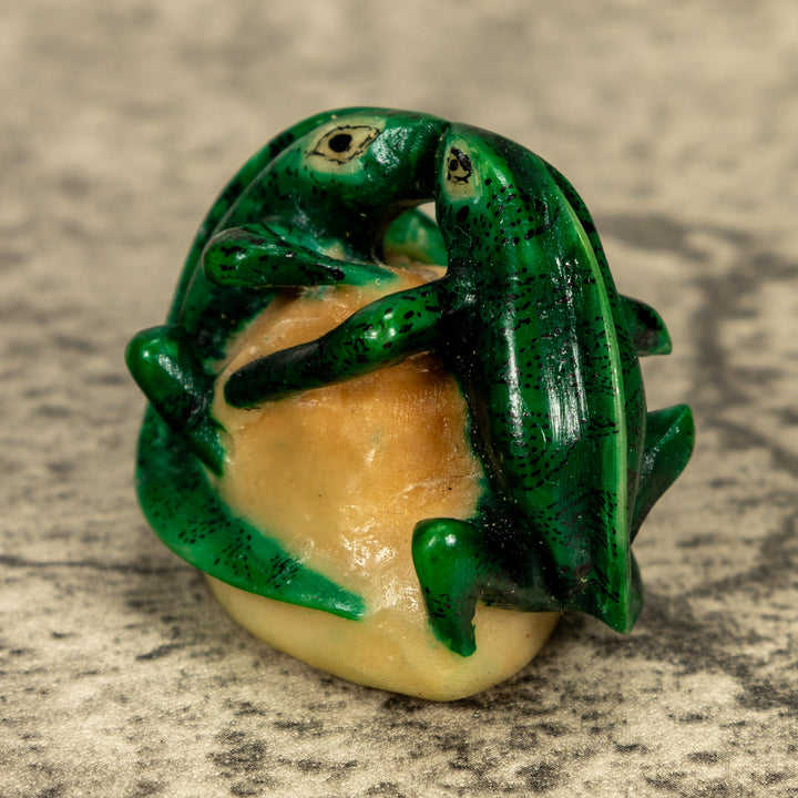 2 Green Iguana Lizard Tagua Nut Carving