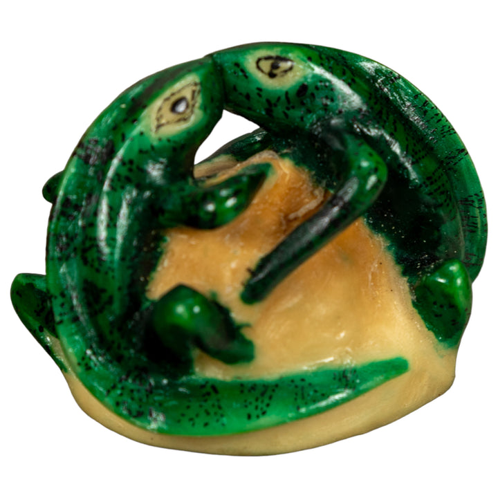 2 Green Iguana Lizard Tagua Nut Carving