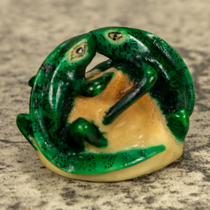 2 Green Iguana Lizard Tagua Nut Carving