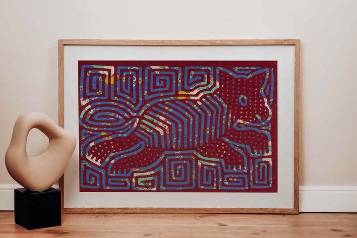 Vintage Burgundy And Blue Puppy Dog Mola