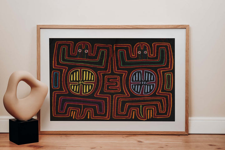 Black And Burgundy Pre-Colombian Design Mola