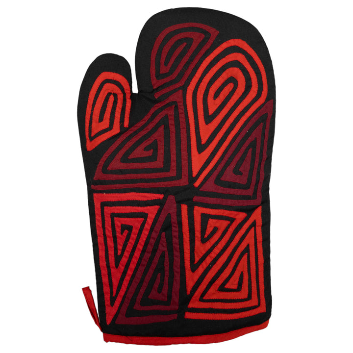 Artisan Panama Mola Red and Burgundy Oven Mitt