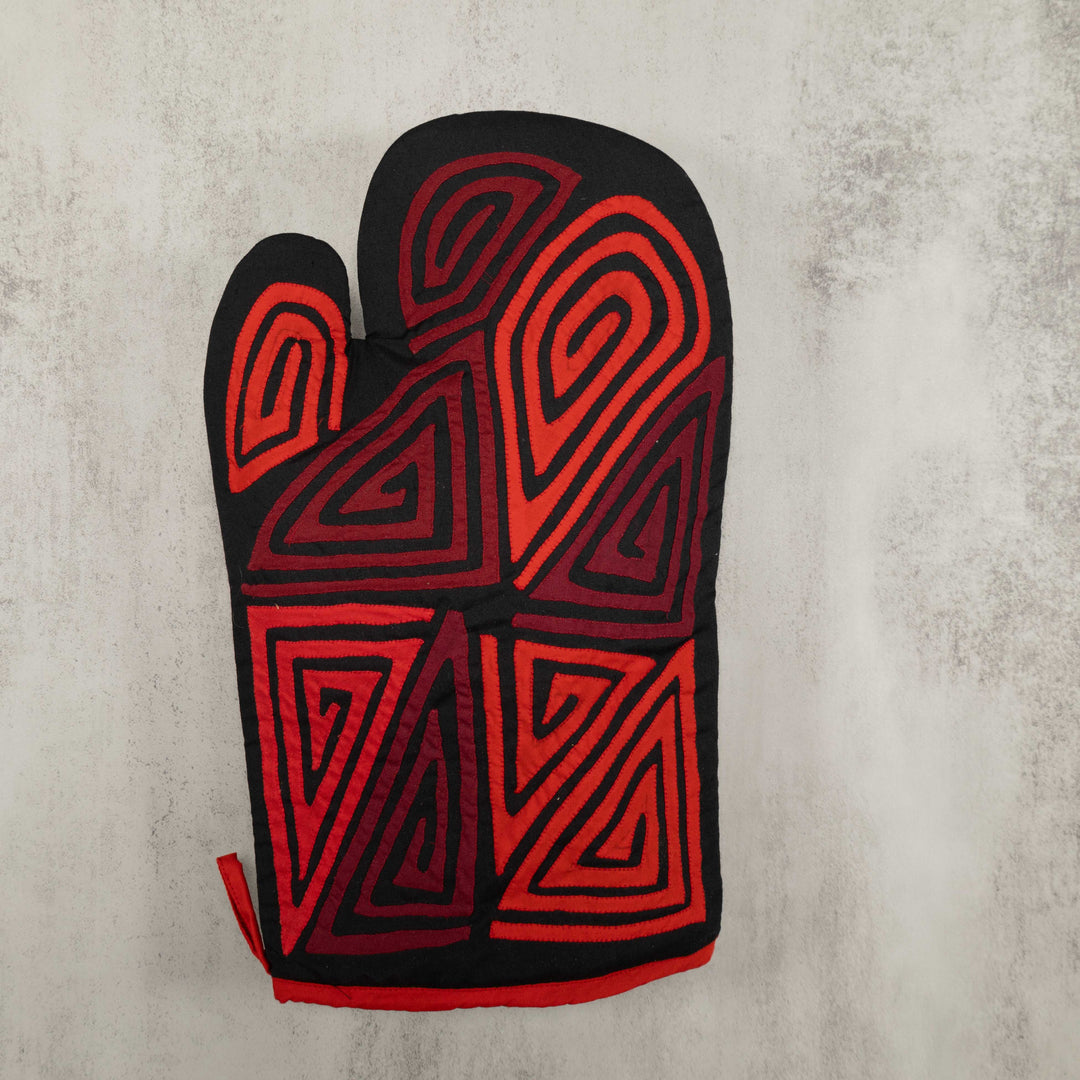 Artisan Panama Mola Red and Burgundy Oven Mitt