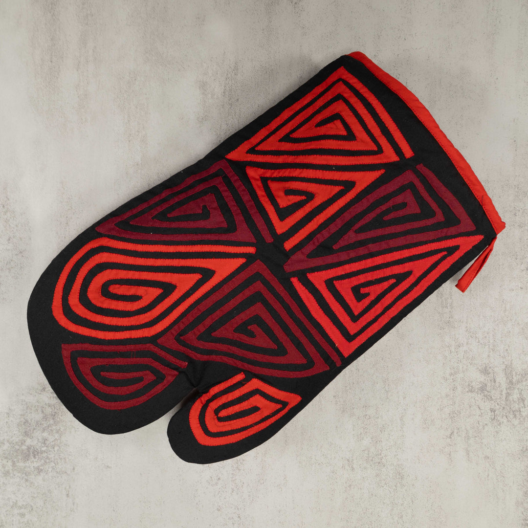 Artisan Panama Mola Red and Burgundy Oven Mitt