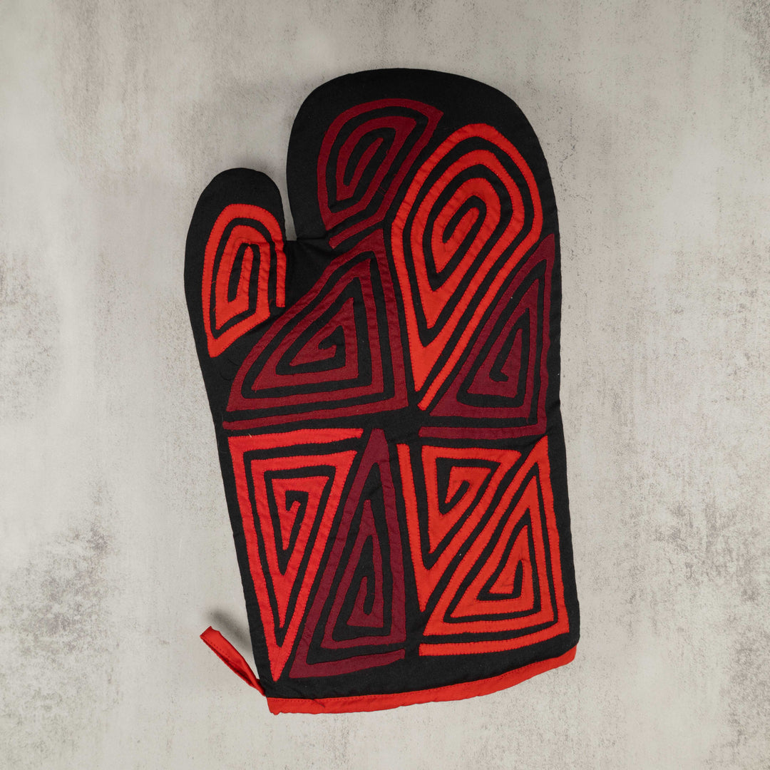 Artisan Panama Mola Red and Burgundy Oven Mitt