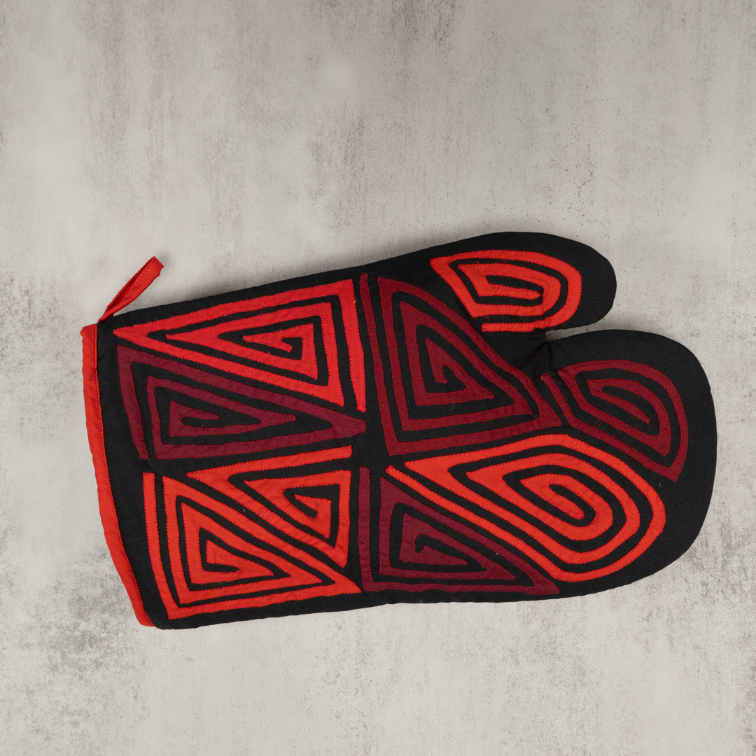 Artisan Panama Mola Red and Burgundy Oven Mitt