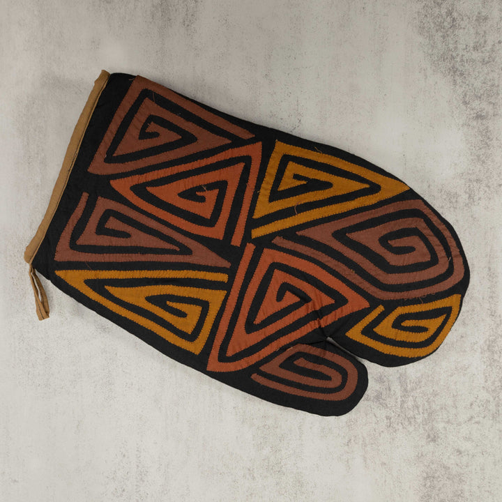 Artisan Panama Mola Brown and Copper Oven Mitt