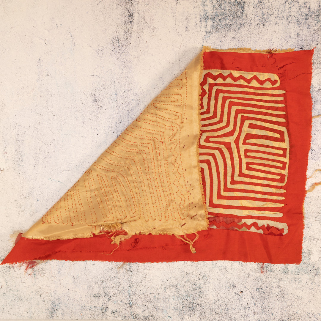 Vintage Red And Gold Peru Nazca Lines Mola