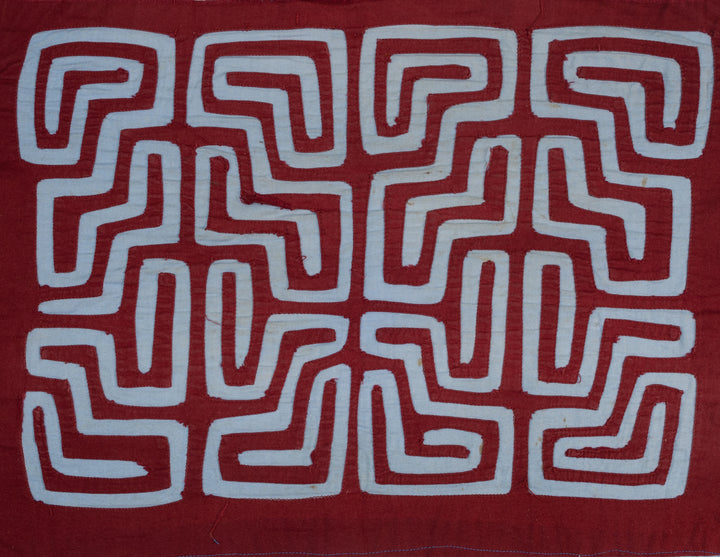 Maroon And Blue Critter In The Maze Machine Stitch Mola